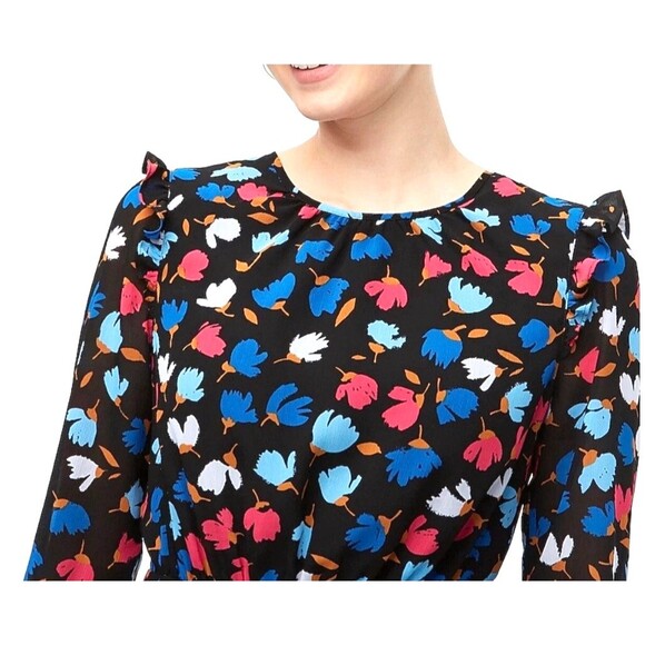 J CREW Women's Crinkle Ruffle Tiered Midi Dress Black Multi Sz 8 Colorful Floral - Picture 4 of 12